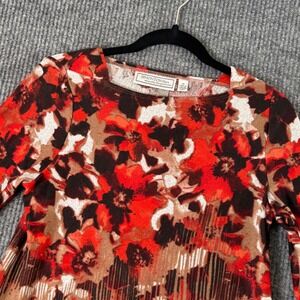 Floral Print‎ Top Womens XS Red Brown Long Sleeve Boho Indie Retro Fall Style